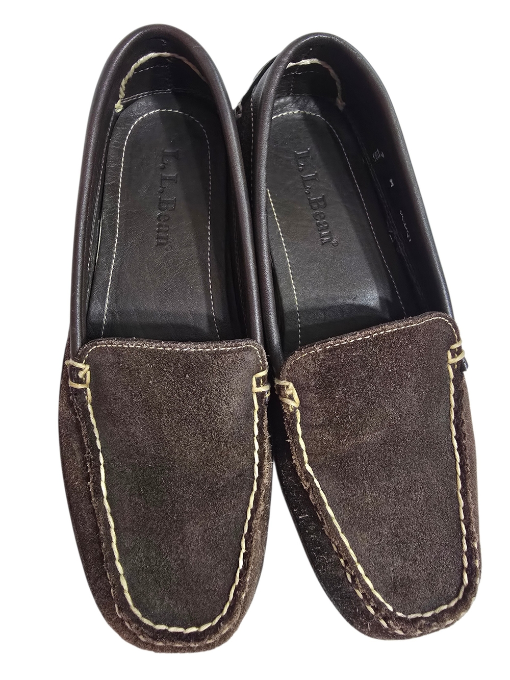 L.L. Bean Brown Suede Leather Slip-On Loafers With Stiching Mocassins 9